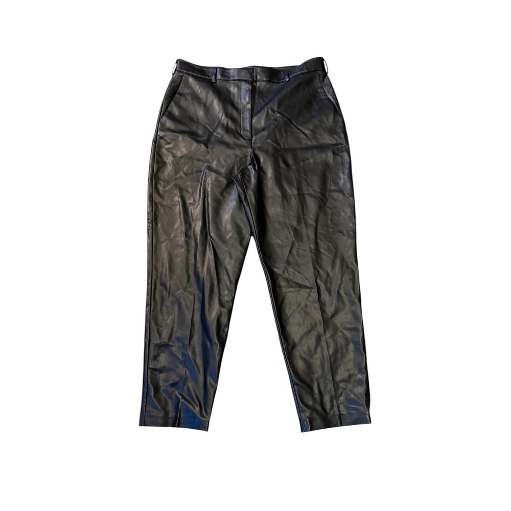 French Connection Black Faux Leather Tapered Trousers Pants 74TBK Size US 12 XL